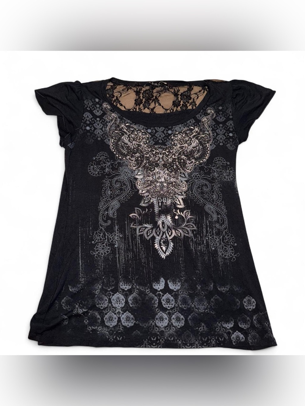 B.L.E.U Black lace top Y2K Whimsygoth Size Small